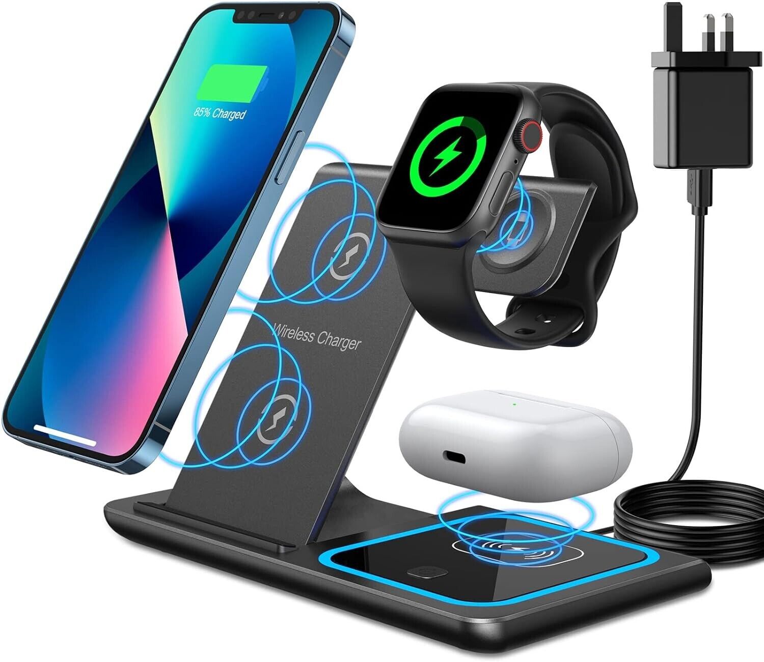 Wireless Charging Station 3 in 1, 18W Fast Foldable Wireless Charger