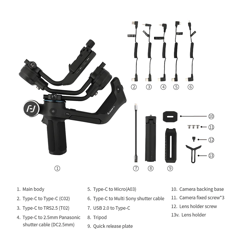 FeiyuTech Official Feiyu SCORP-C 3-Axis Handheld Gimbal Stabilizer Handle Grip for DSLR Camera Sony/Canon/Nikon with 2.5kg Load