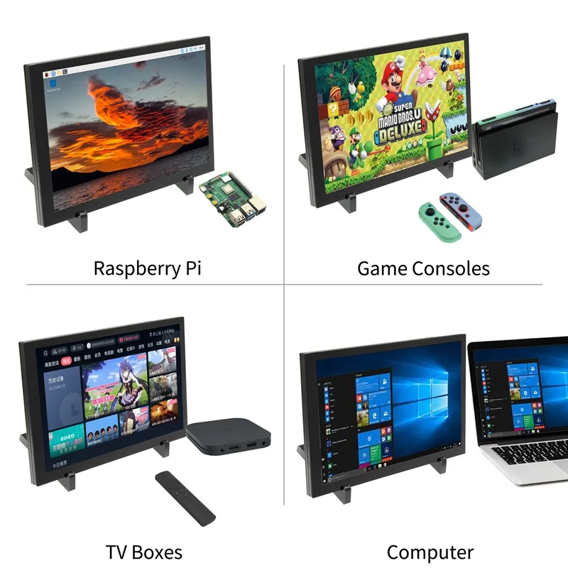 Monitor LCD para Raspberry Pi 5, 4B, PS4, TV Box, Switch, IPS Touch Screen, Compatível com HDMI, USB, 1280x800, 10,1 polegadas
