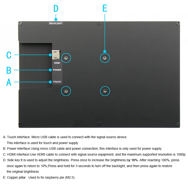 Monitor LCD para Raspberry Pi 5, 4B, PS4, TV Box, Switch, IPS Touch Screen, Compatível com HDMI, USB, 1280x800, 10,1 polegadas