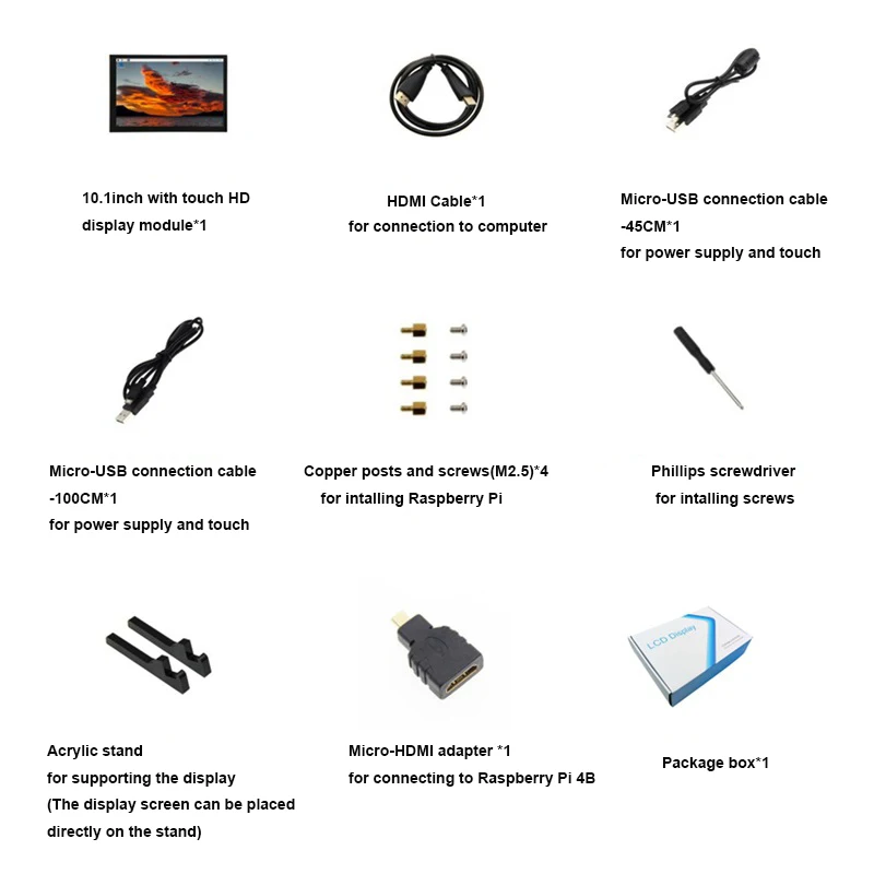 Monitor LCD para Raspberry Pi 5, 4B, PS4, TV Box, Switch, IPS Touch Screen, Compatível com HDMI, USB, 1280x800, 10,1 polegadas