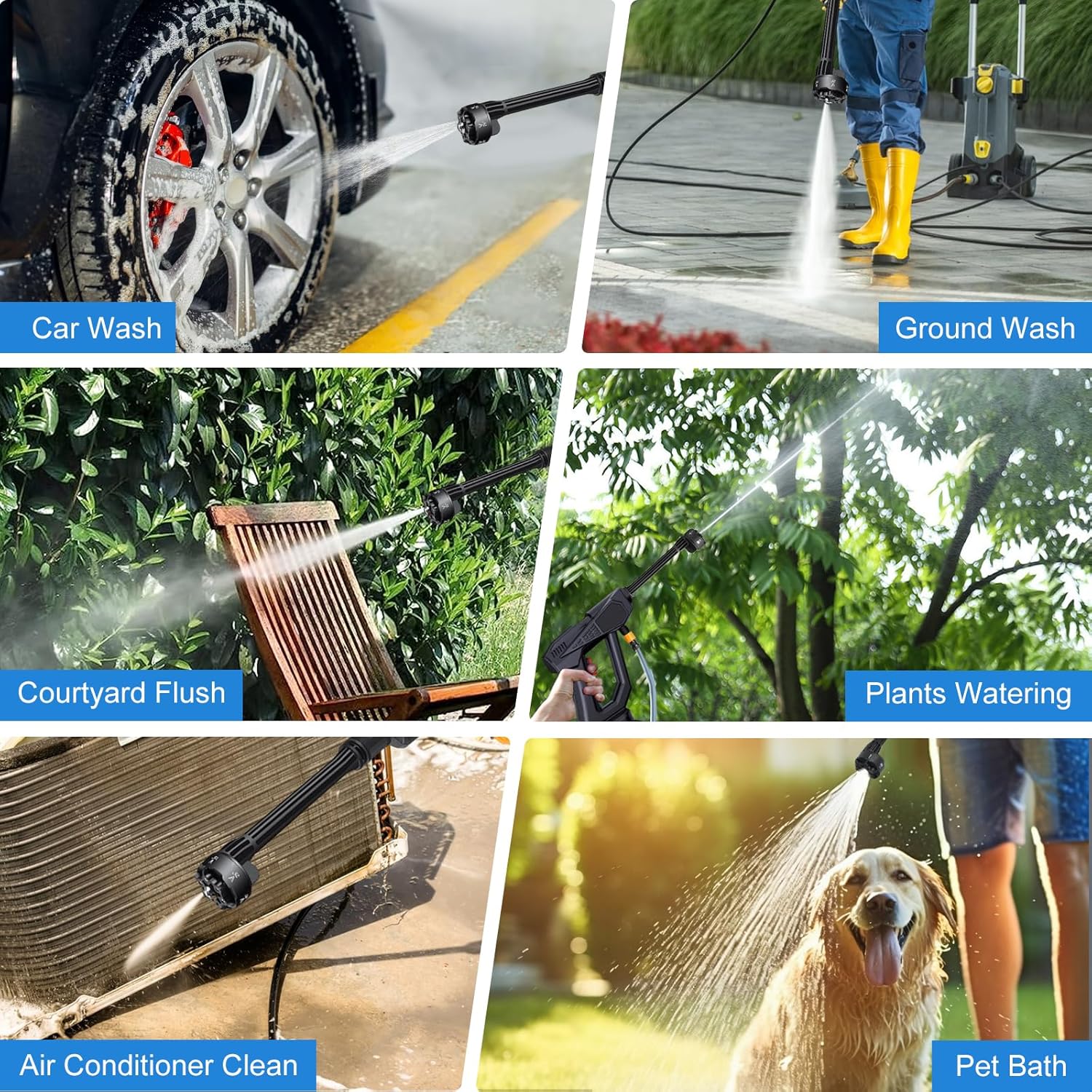 Cordless Pressure Washer, Portable Power Washer 24V Electric Cordless Power Washer with 6-in-1 Multifunction Nozzle, 2 Battery and 1 Charger Included for Washing Cars, Garden Floor Cleaning (Black)