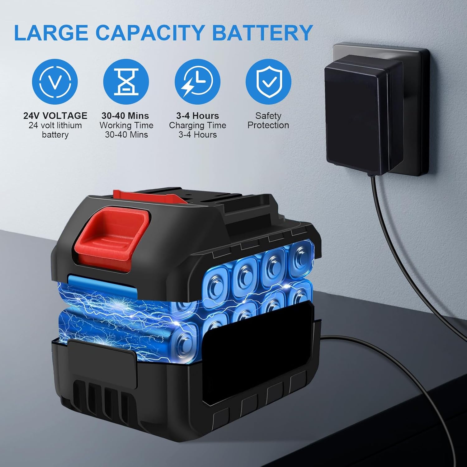 Cordless Pressure Washer, Portable Power Washer 24V Electric Cordless Power Washer with 6-in-1 Multifunction Nozzle, 2 Battery and 1 Charger Included for Washing Cars, Garden Floor Cleaning (Black)