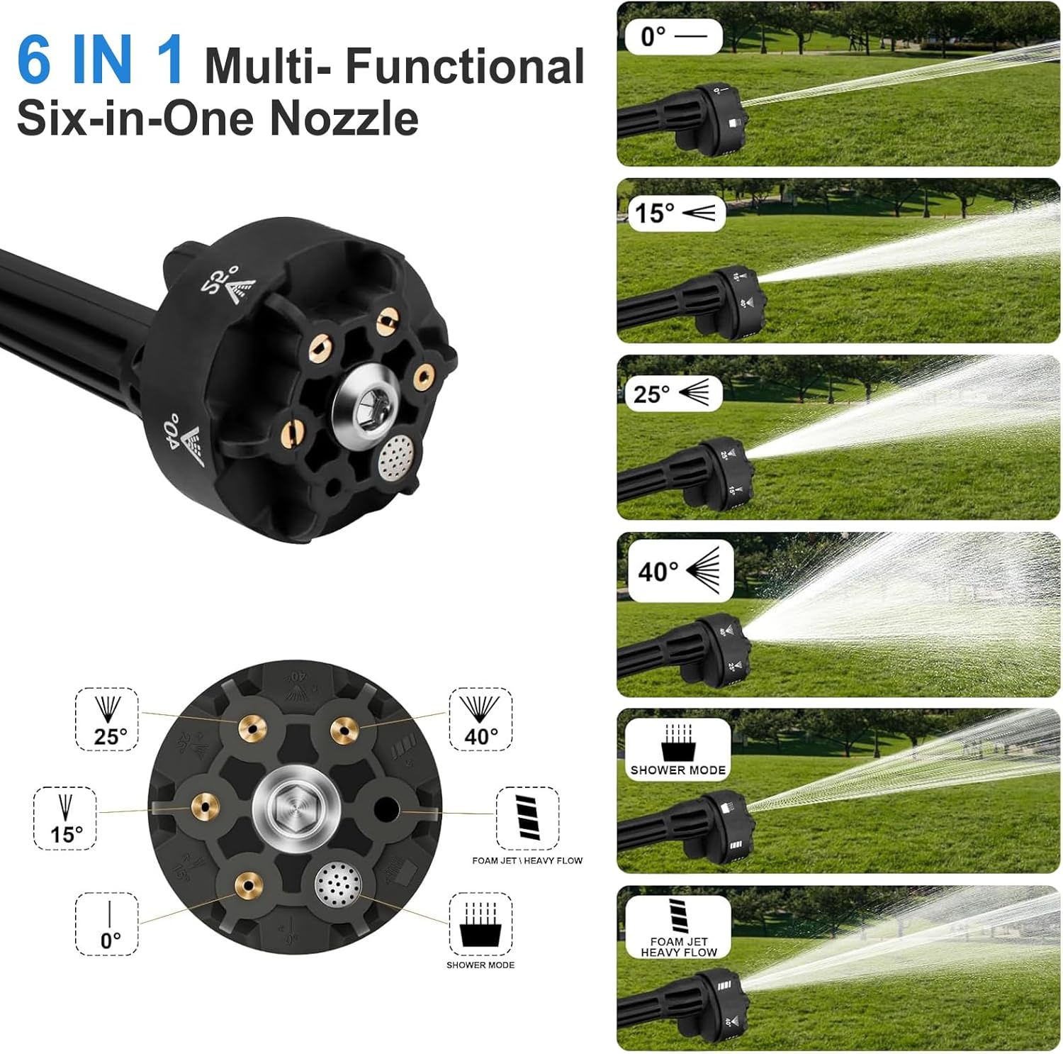 Cordless Pressure Washer, Portable Power Washer 24V Electric Cordless Power Washer with 6-in-1 Multifunction Nozzle, 2 Battery and 1 Charger Included for Washing Cars, Garden Floor Cleaning (Black)
