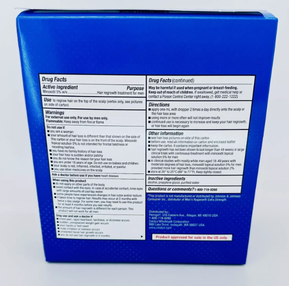 Kirkland Minoxidil 5% Extra Strength Men Hair Regrowth Solution 12 Month Supply