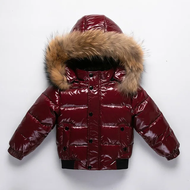Children's Thick Down Jacket, Natural Real Fur Collar, Detachable Hat, Boys and Girls Clothes, -30 Degrees, 12M-10T, Baby, Winter