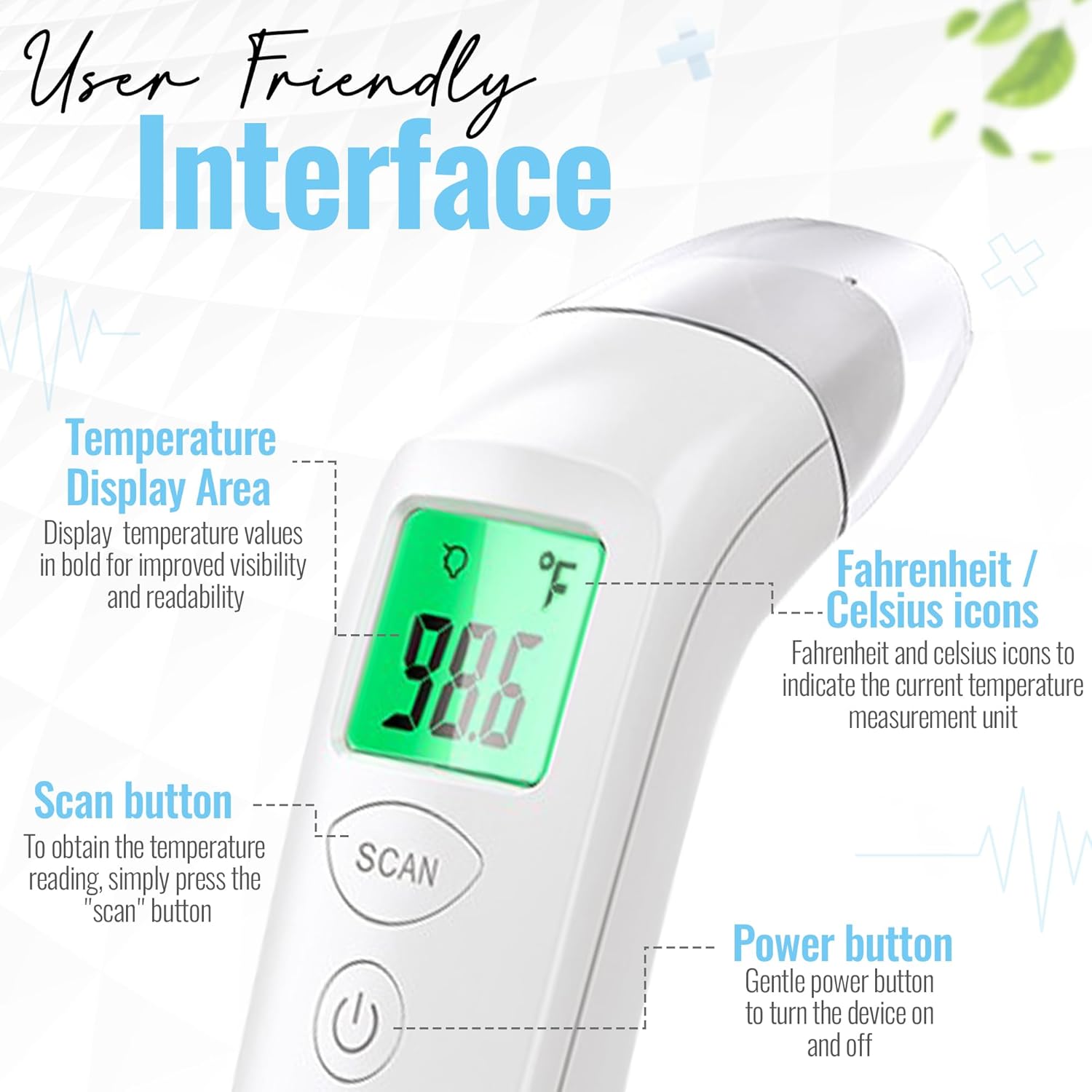 Digital Infrared Forehead Thermometer with Fever Alert - No Touch Adult & Baby Thermometer for Fever Colds & Flu - Non-Contact Body Temperature Gun with Memory Function for Infant Kid Newborn & Family