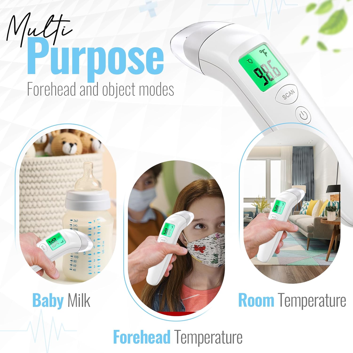 Digital Infrared Forehead Thermometer with Fever Alert - No Touch Adult & Baby Thermometer for Fever Colds & Flu - Non-Contact Body Temperature Gun with Memory Function for Infant Kid Newborn & Family