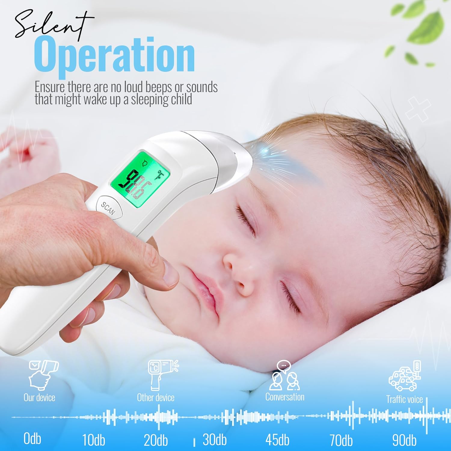 Digital Infrared Forehead Thermometer with Fever Alert - No Touch Adult & Baby Thermometer for Fever Colds & Flu - Non-Contact Body Temperature Gun with Memory Function for Infant Kid Newborn & Family
