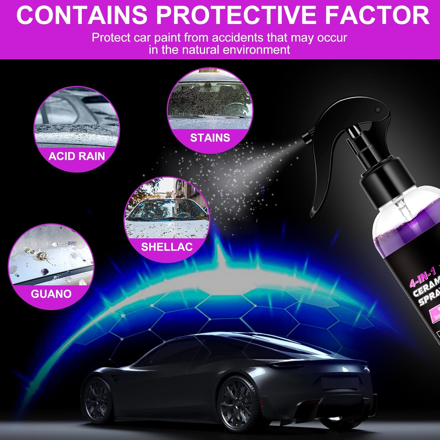 Ceramic Coating Car Wax Spray 4 in 1 Hydrophobic Car Repair, Polish, Waterless Car Wash, and Shine, 100ML Polymer Sealent Top Coat Spray Protection