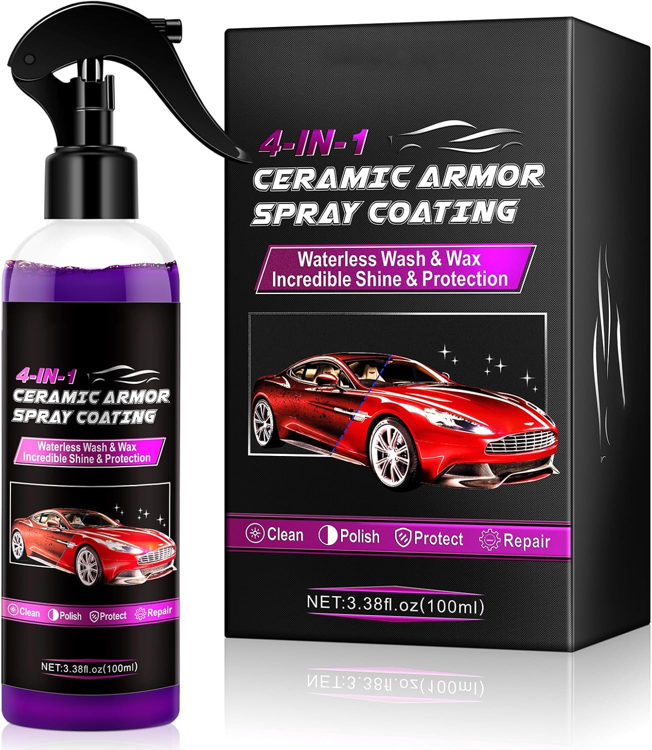 Ceramic Coating Car Wax Spray 4 in 1 Hydrophobic Car Repair, Polish, Waterless Car Wash, and Shine, 100ML Polymer Sealent Top Coat Spray Protection