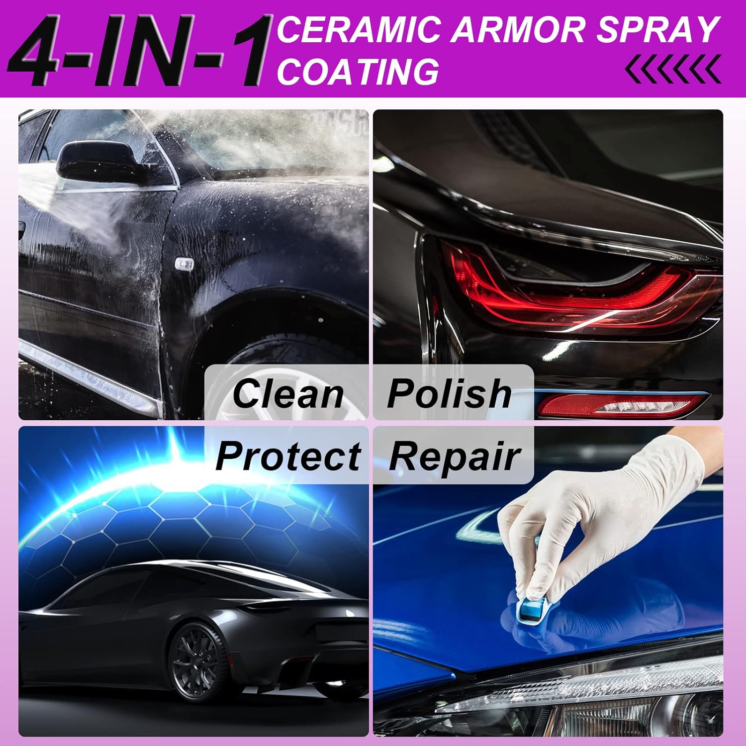 Ceramic Coating Car Wax Spray 4 in 1 Hydrophobic Car Repair, Polish, Waterless Car Wash, and Shine, 100ML Polymer Sealent Top Coat Spray Protection
