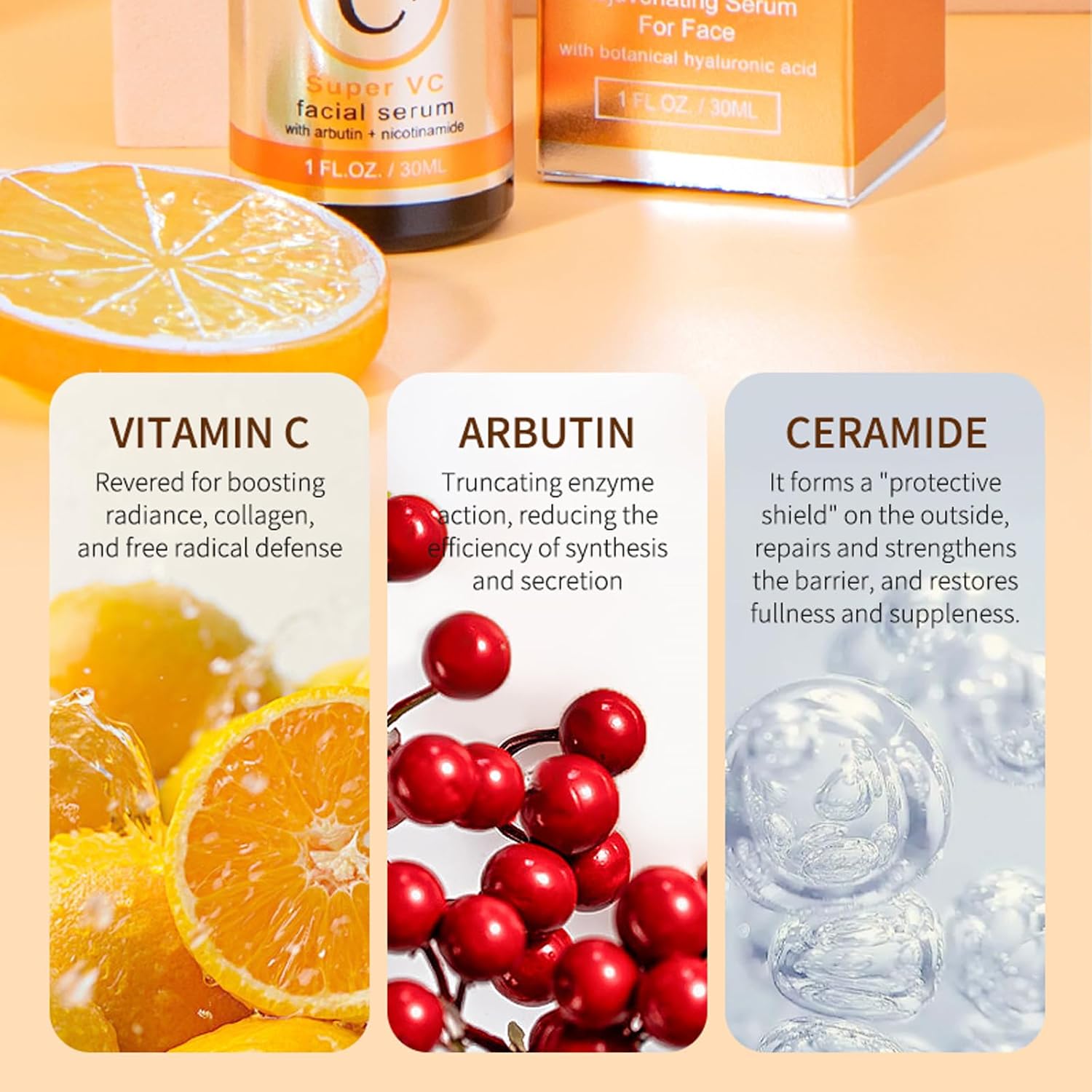 Vitamin C Arbutin Serum, Face Serum With Hyaluronic Acid,Arbutin,5% Vitamin C, Skin Care For Hydrate, Brightening, Dark Spot Remover For Face, Organic & Vegan Formula, Absorbs Easily