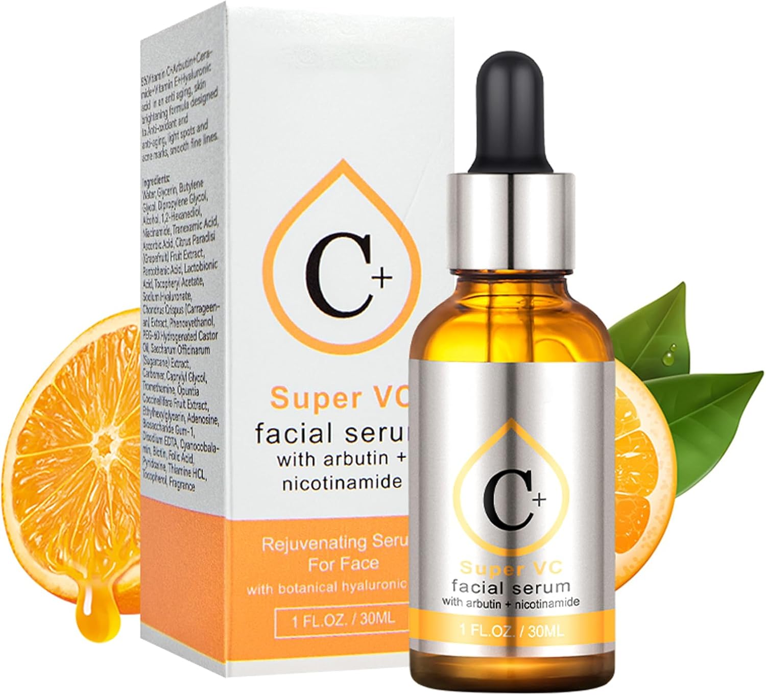Vitamin C Arbutin Serum, Face Serum With Hyaluronic Acid,Arbutin,5% Vitamin C, Skin Care For Hydrate, Brightening, Dark Spot Remover For Face, Organic & Vegan Formula, Absorbs Easily