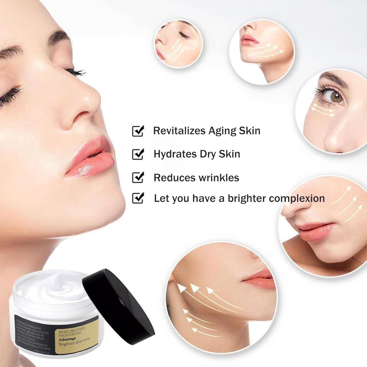 Snail Mucin Essence, Snail Face Cream, Anti Wrinkle Face Cream, Hydrating Hyaluronic Acid Serum for Face Skin Care, Day & Night Face Cream with Brightening & Lifting & Anti Wrinkle