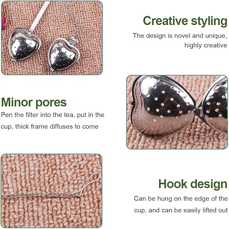 1Pc Heart Shaped Tea Strainer with Chain Stainless Steel Tea Infuser Loose Tea Spice Filter Diffuser Teaware Silver