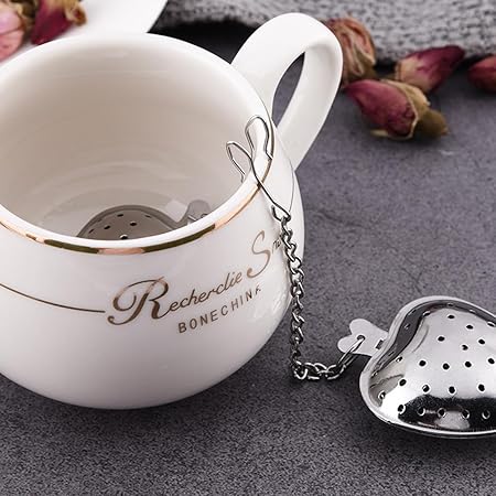 1Pc Heart Shaped Tea Strainer with Chain Stainless Steel Tea Infuser Loose Tea Spice Filter Diffuser Teaware Silver