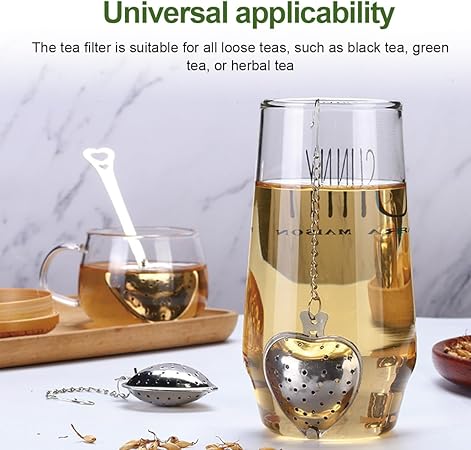 1Pc Heart Shaped Tea Strainer with Chain Stainless Steel Tea Infuser Loose Tea Spice Filter Diffuser Teaware Silver