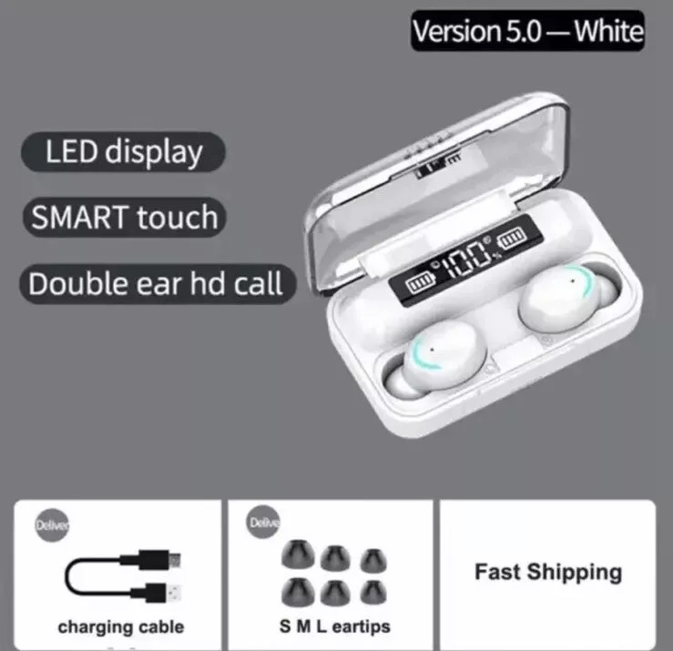 TWS BTH-F9-5 True Wireless Earbuds With Power Bank White IPhone, Android NEW