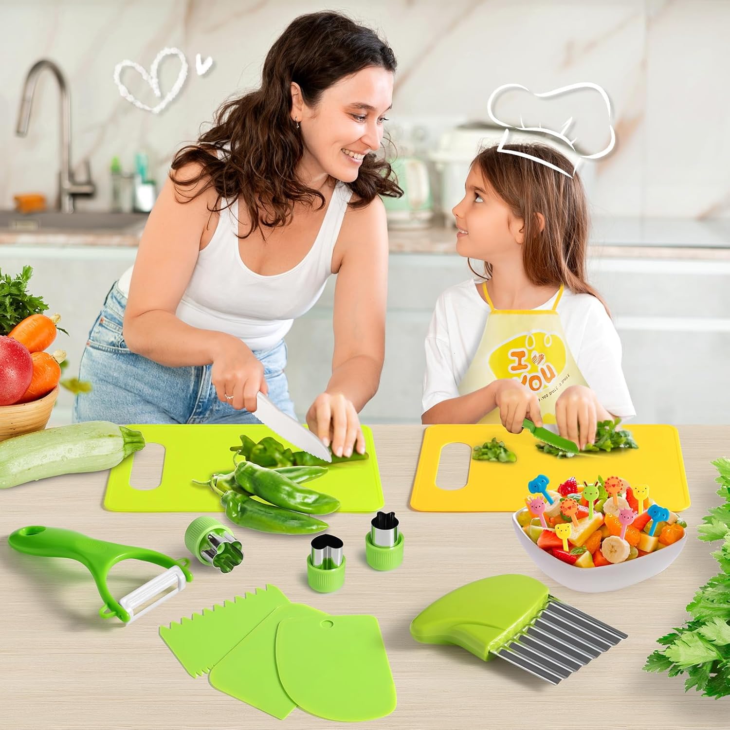 Mactoou Kids Kitchen Knives, 27 Pieces Kids Knife for Real Cooking, Toddler Safe Knives Set with Plastic Knife, Crinkle Cutter for 2 3 4 5 6 7 8 9 10+ Year Old Boys Girls