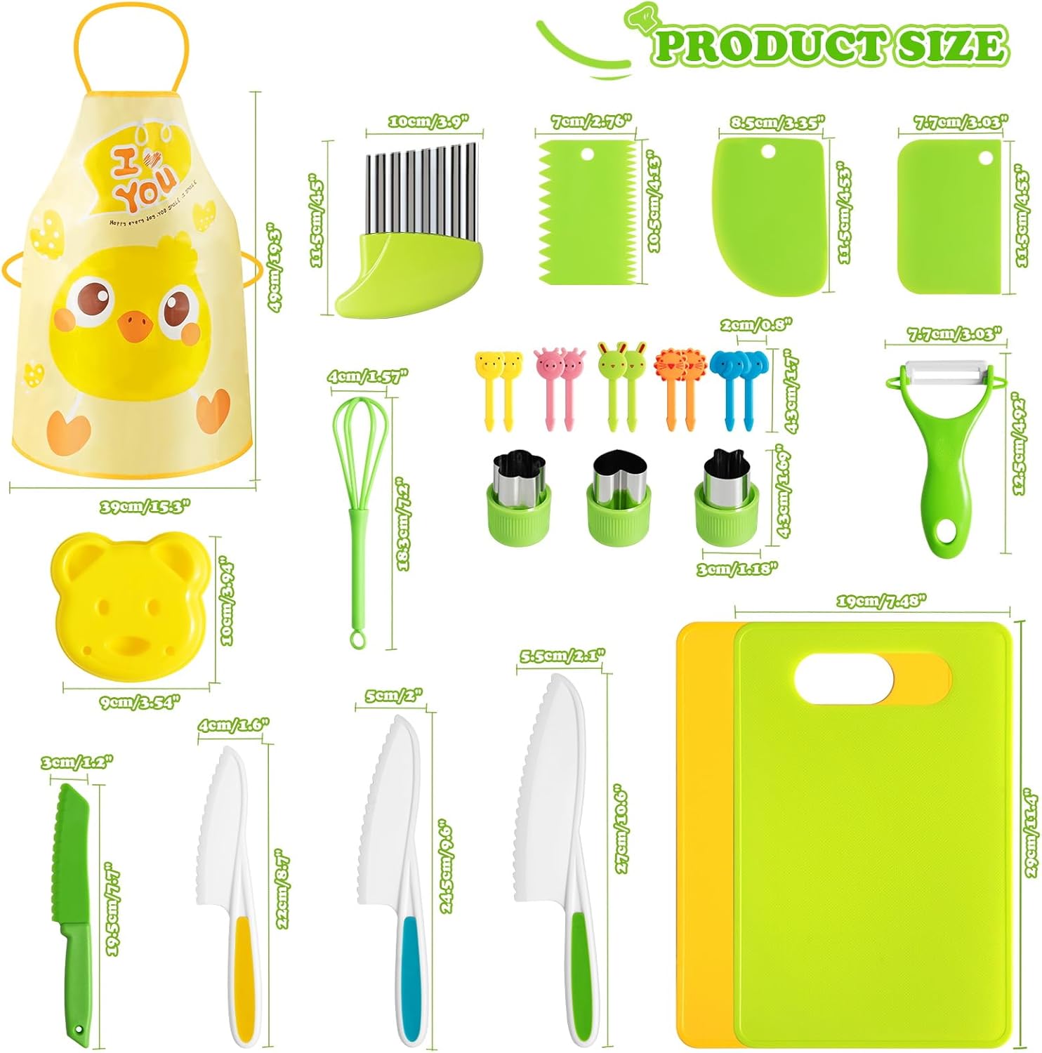 Mactoou Kids Kitchen Knives, 27 Pieces Kids Knife for Real Cooking, Toddler Safe Knives Set with Plastic Knife, Crinkle Cutter for 2 3 4 5 6 7 8 9 10+ Year Old Boys Girls