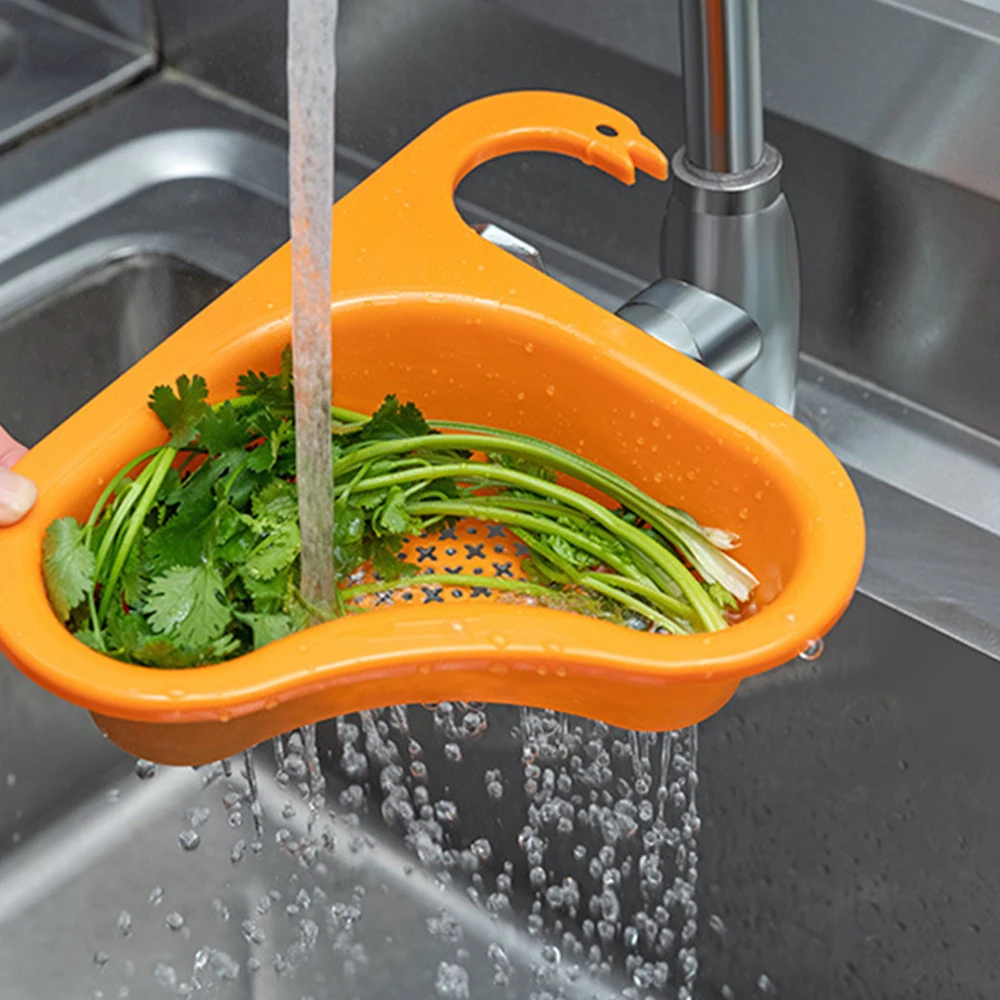 Kitchen Sink Drain Strainer Basket Leftover Garbage Filter  Swan Shape Hanging Vegetable Washing Drainer Triangular Storage Rack