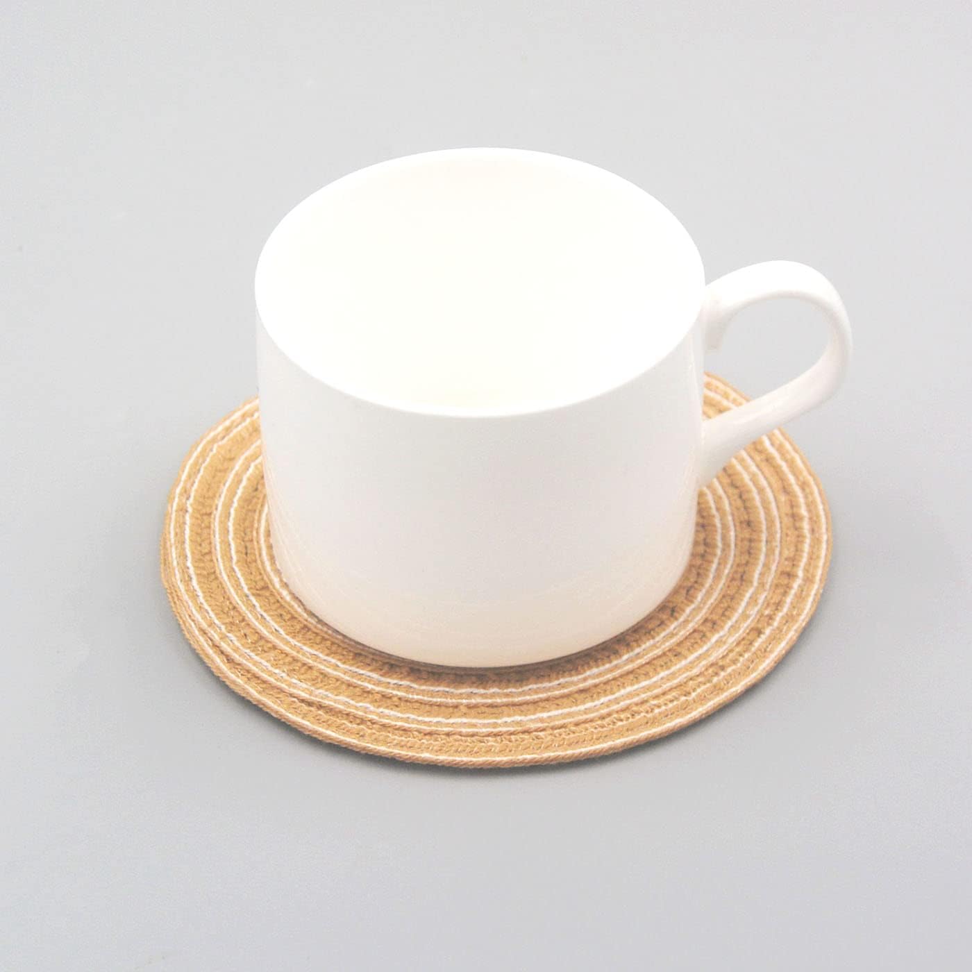 SCF2017 Set of 6 Round Woven Cotton Yarn Coasters for Drink Cup Mats 11cm Small Cute Placemats(Khaki)