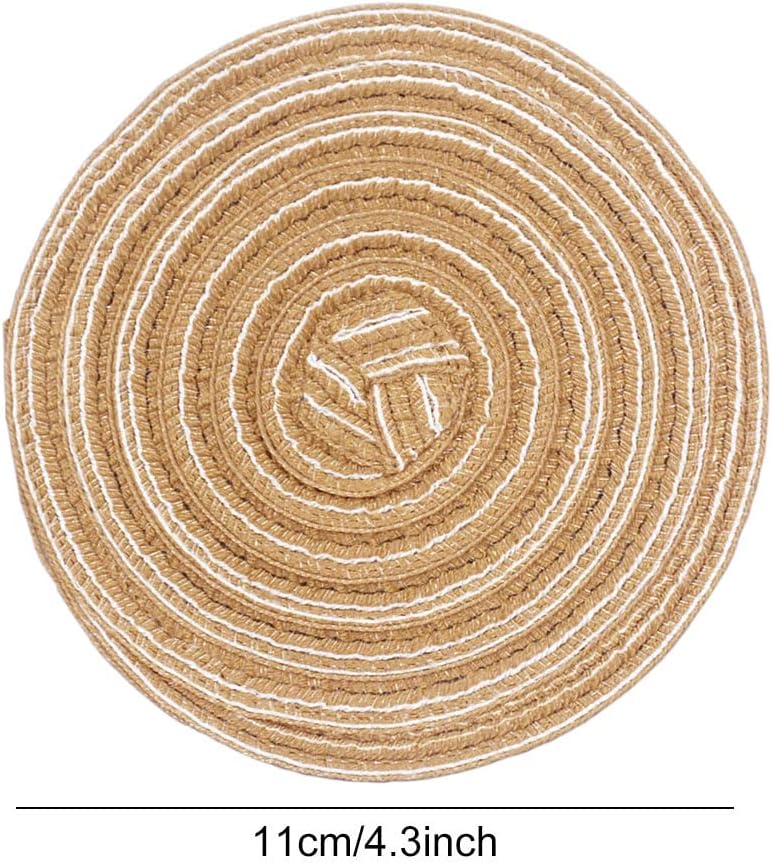 SCF2017 Set of 6 Round Woven Cotton Yarn Coasters for Drink Cup Mats 11cm Small Cute Placemats(Khaki)