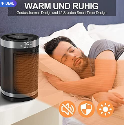 Space heater, 1500W Space Heater Portable ceramic heater energy efficient, 12H Auto-Off Programmable Quiet Space Heater for Indoor Bedroom Living Room