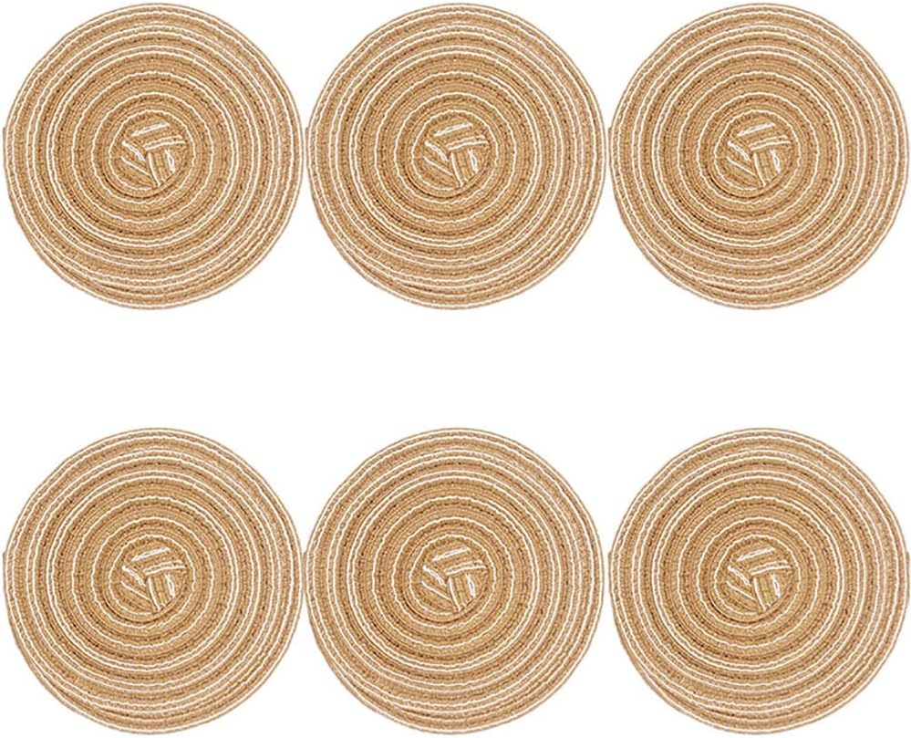 SCF2017 Set of 6 Round Woven Cotton Yarn Coasters for Drink Cup Mats 11cm Small Cute Placemats(Khaki)