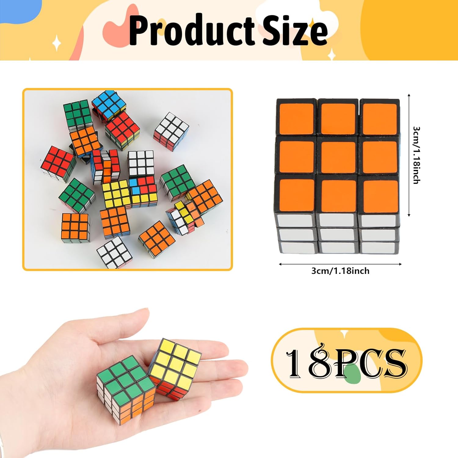 18PCS Party Puzzles Mini Magic Cubes Set Portable 3x3cm Rubix Cubes Party Bags Fillers for Kids Adults and Elderly Educational Gift Party Favors Brain Teaser Puzzle Game for Boys Girls