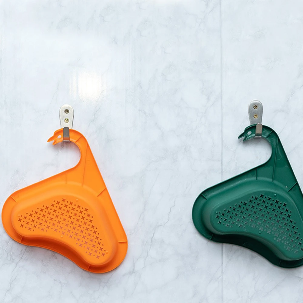 Kitchen Sink Drain Strainer Basket Leftover Garbage Filter  Swan Shape Hanging Vegetable Washing Drainer Triangular Storage Rack
