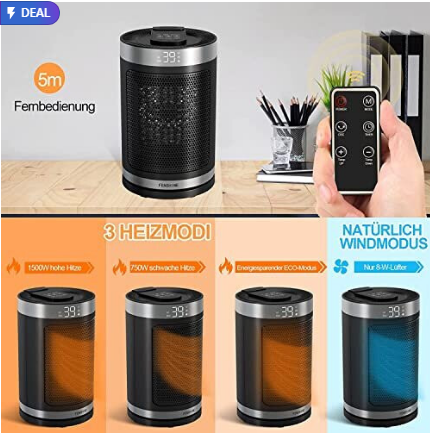 Space heater, 1500W Space Heater Portable ceramic heater energy efficient, 12H Auto-Off Programmable Quiet Space Heater for Indoor Bedroom Living Room