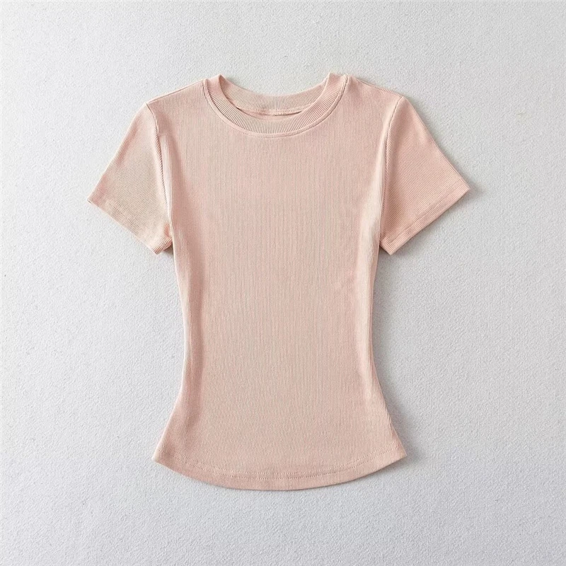 LUNDUNSHIJIA 2024 Summer Sexy Women Basic O-neck Short Sleeve T-shirt Ladies Slim Elasticity Cotton Tee Tops 12 Colors