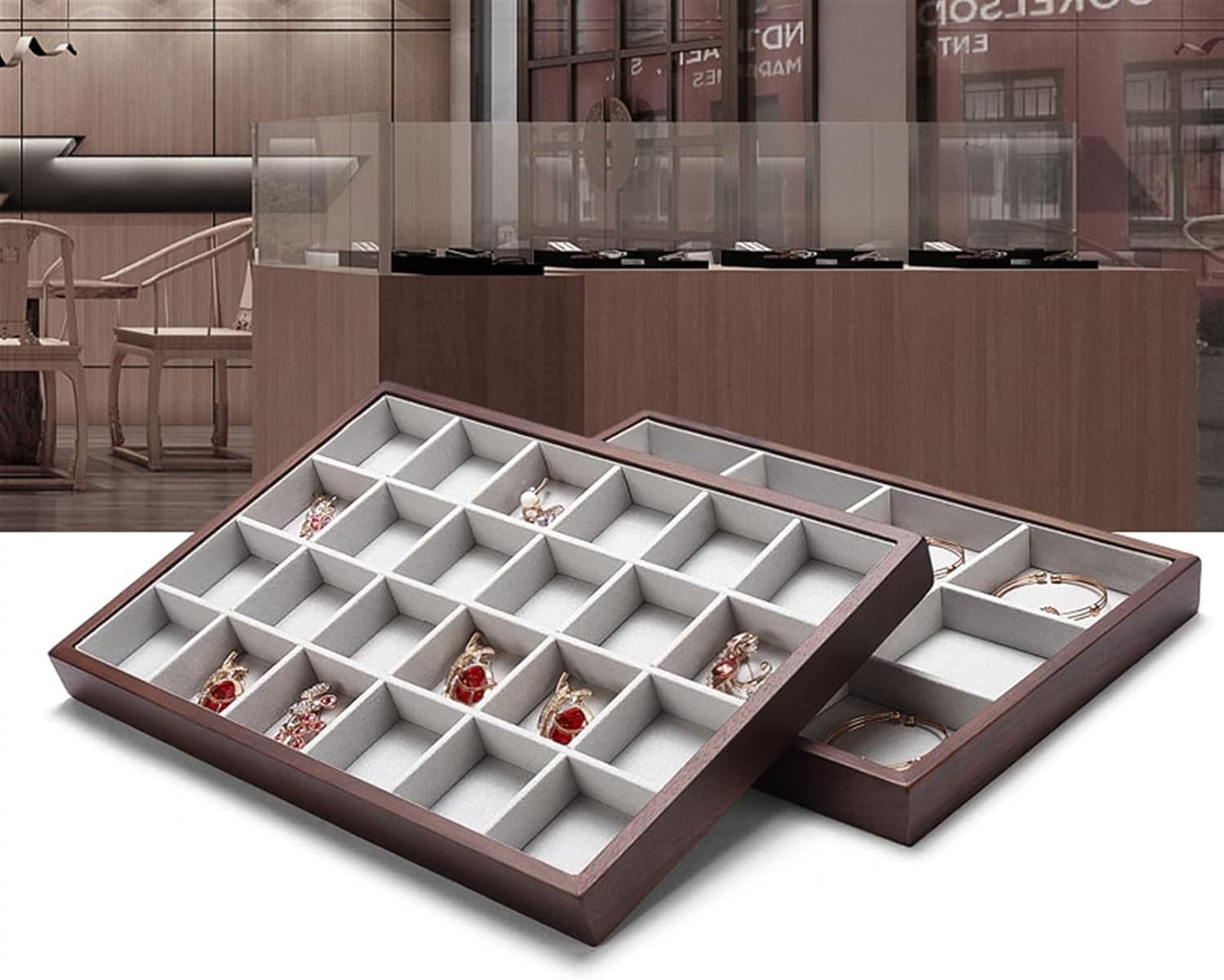 Jewelry Display Stand Earring Organizer Tray Stackable Velvet Jewelry Trays Organizer, Jewelry Storage Display Trays for Drawer, Earring Necklace Bracelet Ring Organizer, 24 Grids Jewelry Holder ( Col