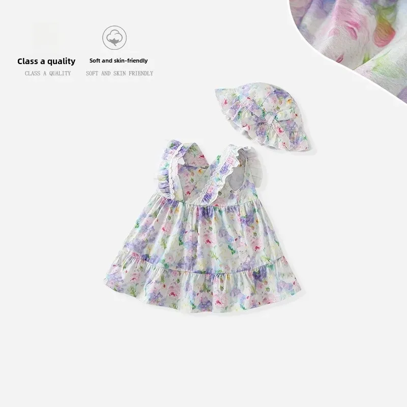 Summer Style Girls Dress Tank Design 2024 Forest Wind Baby Ruffle Edge Princess Dress Children's Wear Daily Casual Dress