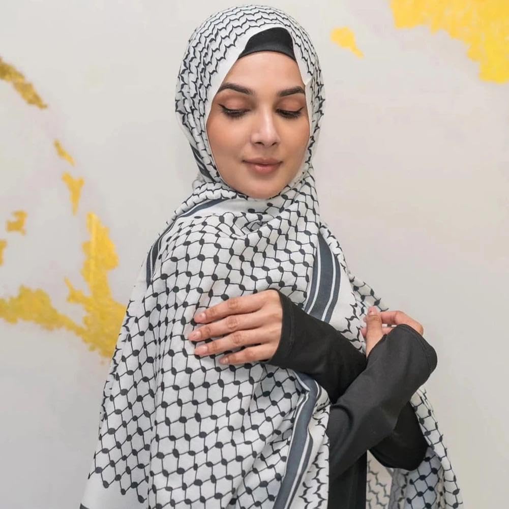 Kaikso-In Muslim Women's Chiffon Hijab Shawl Printed Palestine Scarf Arab Keffiyeh Long Prayer Hijab 70x180cm