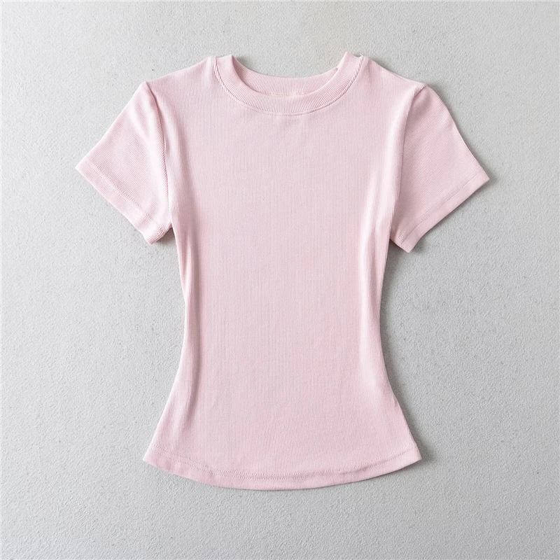 LUNDUNSHIJIA 2024 Summer Sexy Women Basic O-neck Short Sleeve T-shirt Ladies Slim Elasticity Cotton Tee Tops 12 Colors