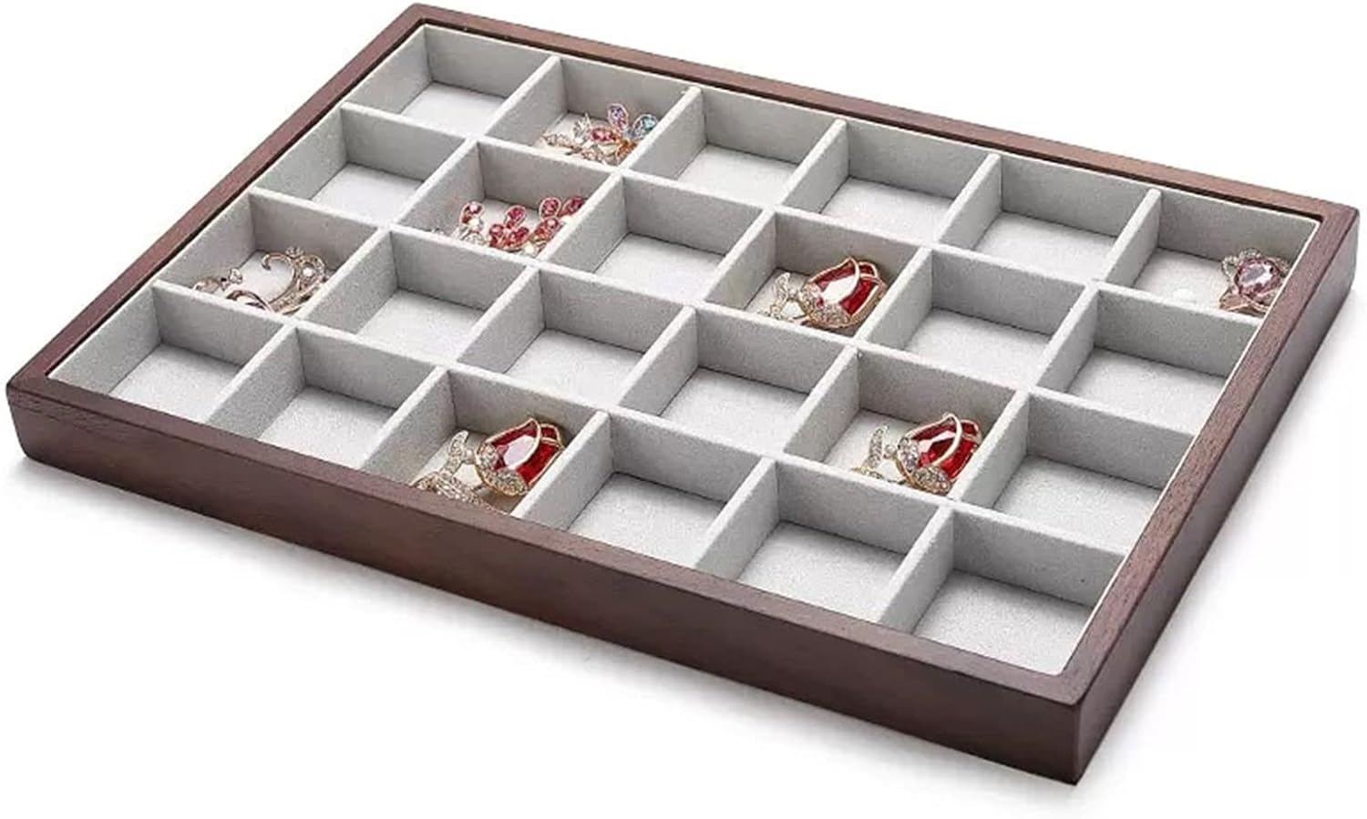 Jewelry Display Stand Earring Organizer Tray Stackable Velvet Jewelry Trays Organizer, Jewelry Storage Display Trays for Drawer, Earring Necklace Bracelet Ring Organizer, 24 Grids Jewelry Holder ( Col