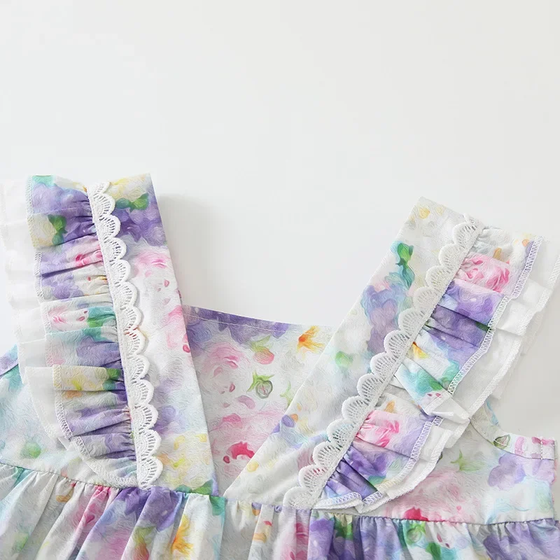 Summer Style Girls Dress Tank Design 2024 Forest Wind Baby Ruffle Edge Princess Dress Children's Wear Daily Casual Dress