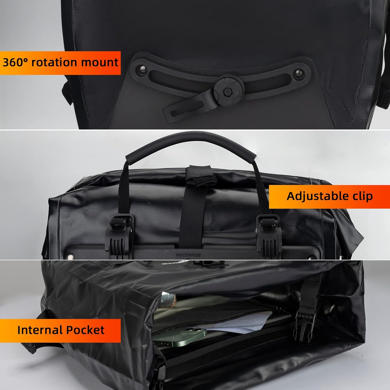 ROCKBROS Bike Pannier Bag 25L-32L 100% Waterproof Rear Rack Bike Bag Bicycle Bag for Rear Carrier Bike Handbag for Cycling Touring Travelling