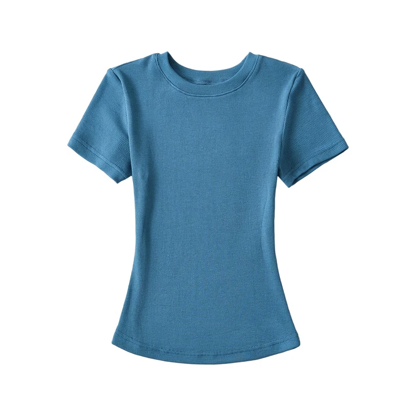 2025 Summer Sexy Women Basic O-neck Short Sleeve T-shirt Ladies Slim Elasticity Cotton Tee Tops multiple color