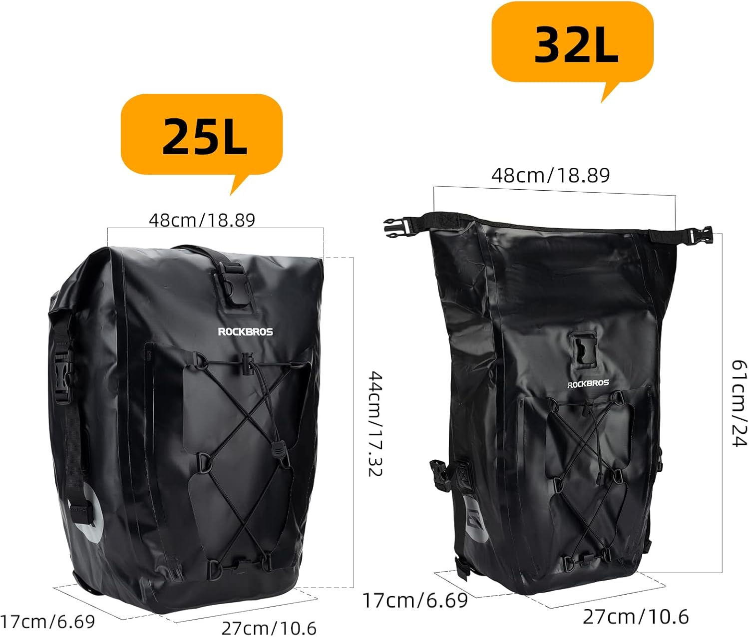 ROCKBROS Bike Pannier Bag 25L-32L 100% Waterproof Rear Rack Bike Bag Bicycle Bag for Rear Carrier Bike Handbag for Cycling Touring Travelling