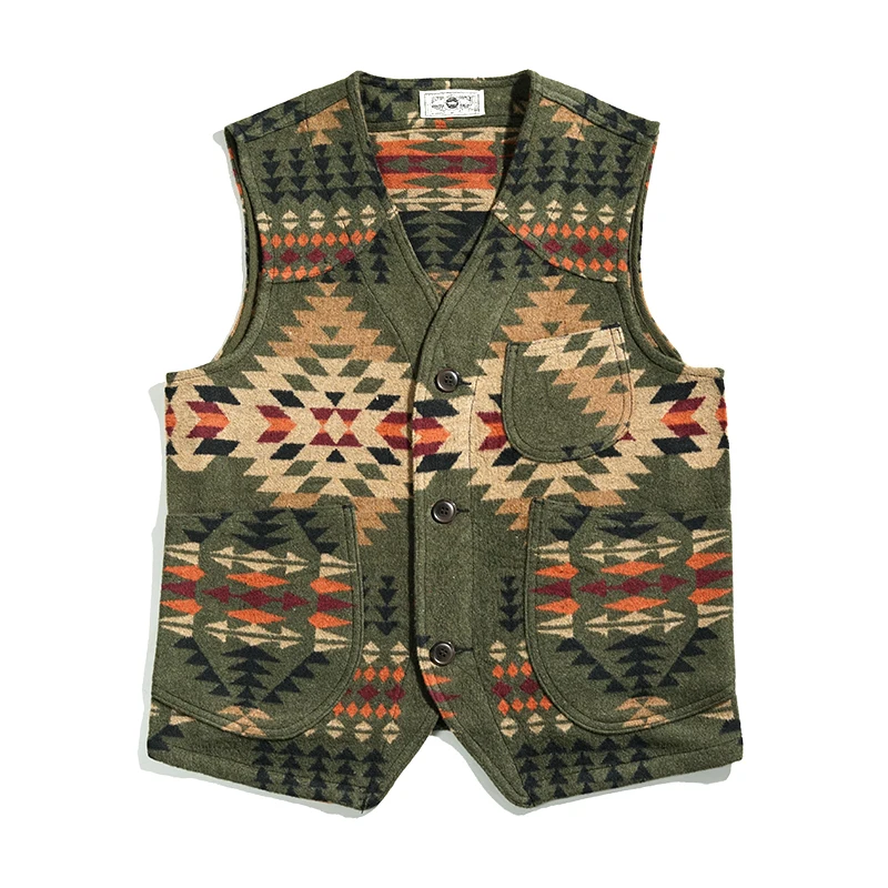 Men's Vest Tweed Wool Totem Multi-pockets Safari Biker Cowboy Sleeveless Jackets Autumn Winter Gilet Vintage Western Waistcoat