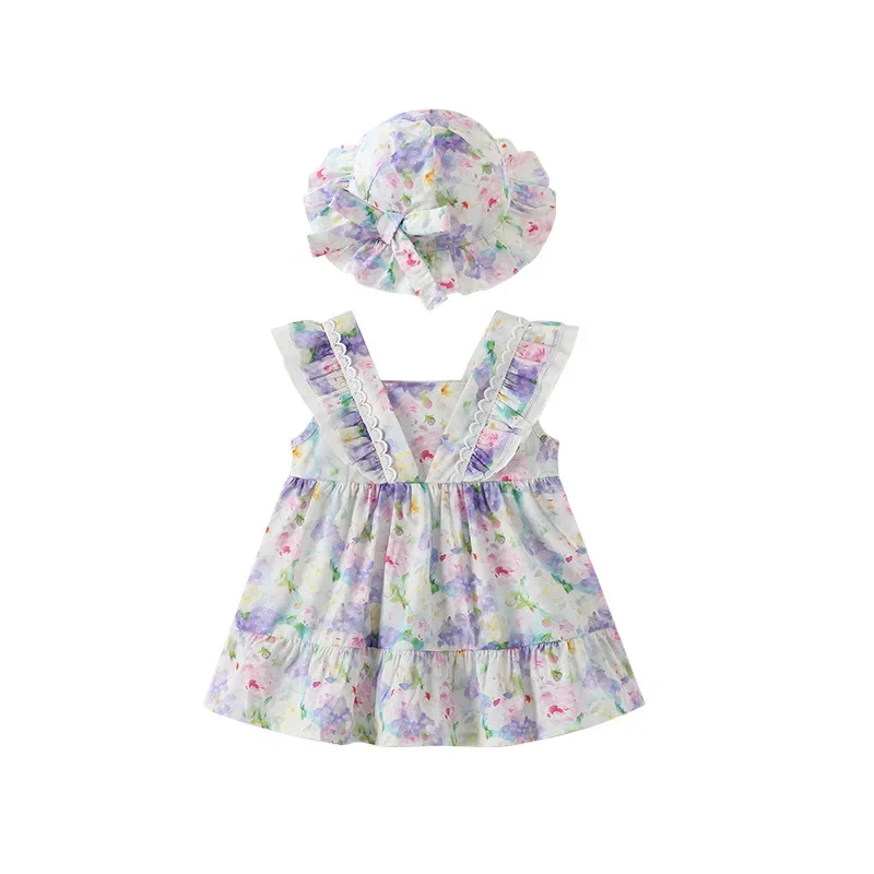 Summer Style Girls Dress Tank Design 2024 Forest Wind Baby Ruffle Edge Princess Dress Children's Wear Daily Casual Dress