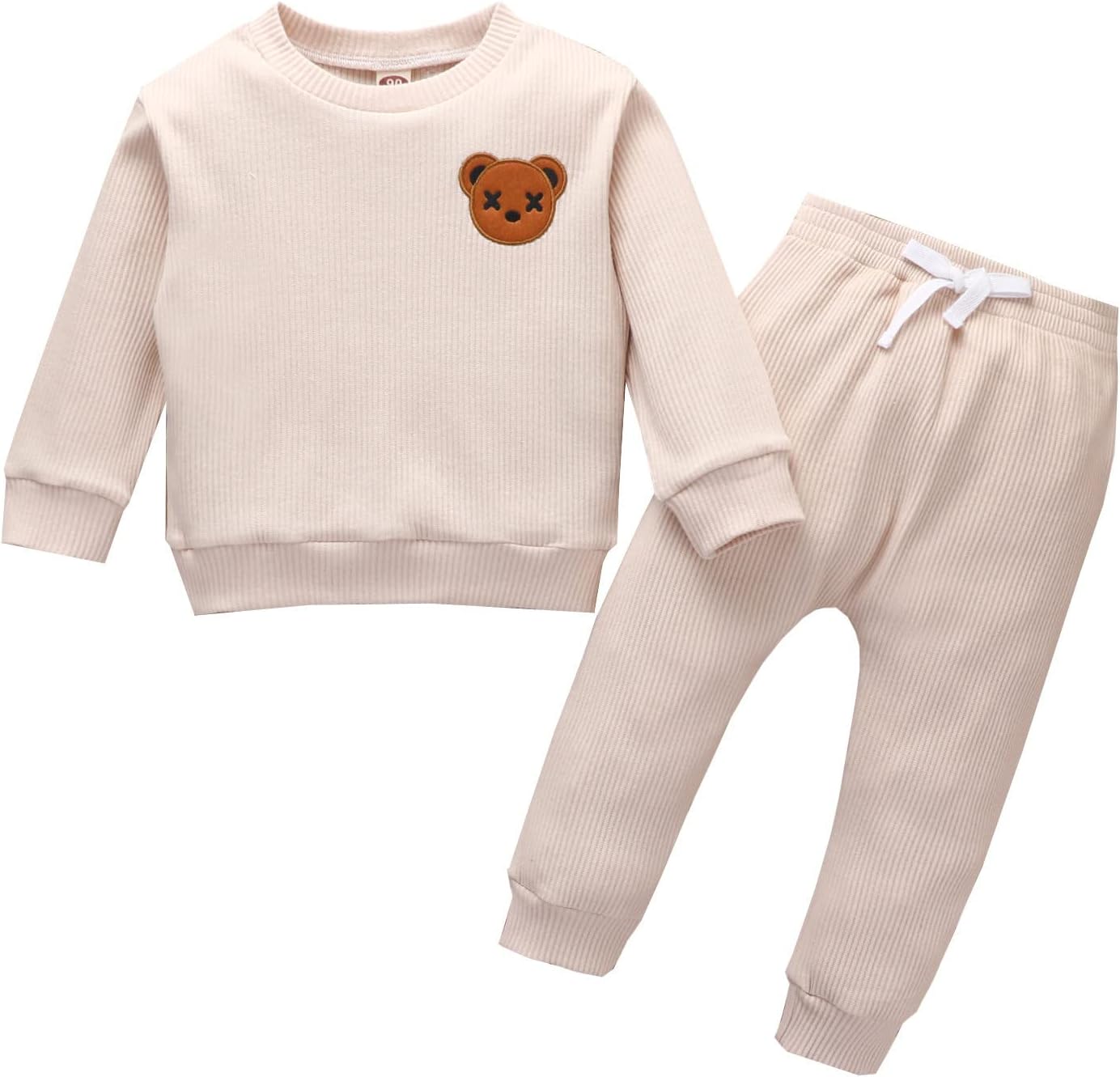 MaNMaNing Baby Boys Clothes Set Newborn Infant Baby Girls Boys Winter Ribbed Long Sleeve Bear Prints Shirt Tops Trousers 2Pcs Outfits Clothes Set Baby Girl Clothes