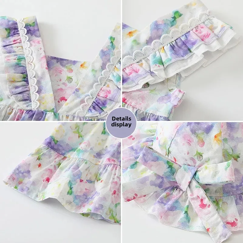 Summer Style Girls Dress Tank Design 2024 Forest Wind Baby Ruffle Edge Princess Dress Children's Wear Daily Casual Dress