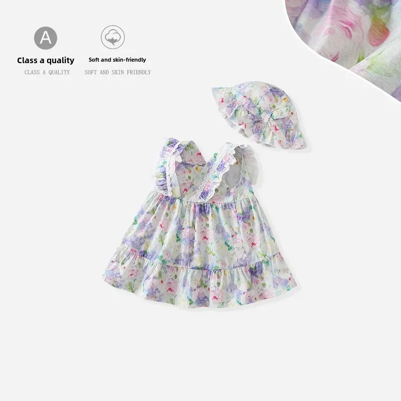 Summer Style Girls Dress Tank Design 2024 Forest Wind Baby Ruffle Edge Princess Dress Children's Wear Daily Casual Dress
