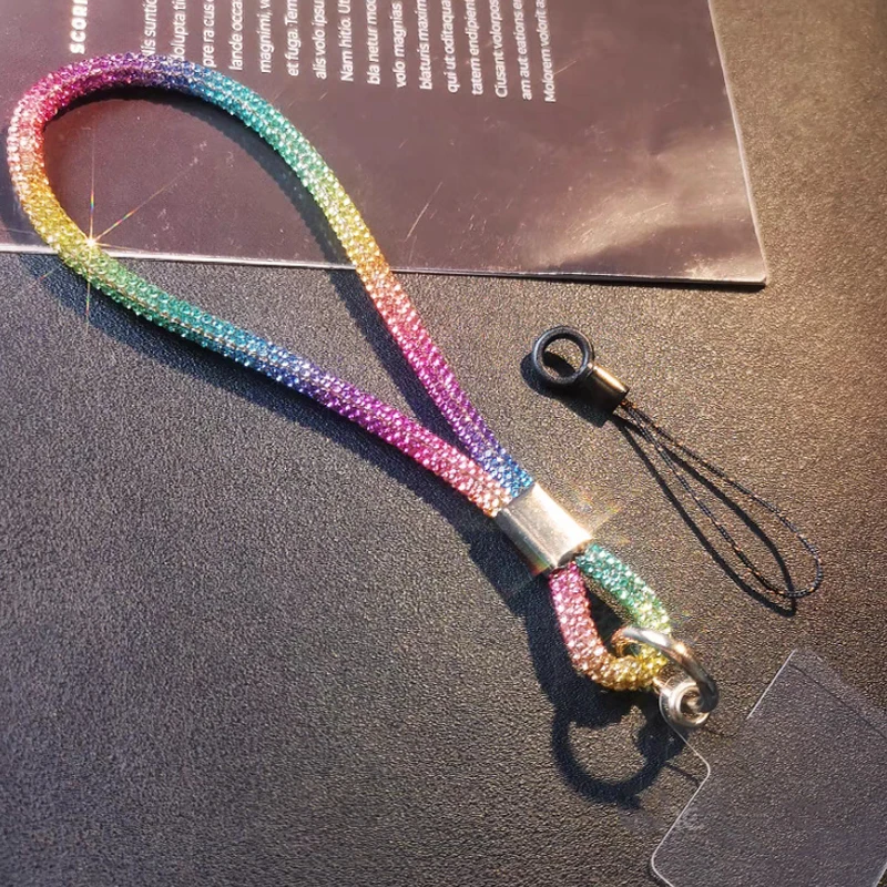 Glitter Flashy Rhinestone Cell Phone Charm Lanyard for iPhone Diamond Crystal Phone Wrist Straps Keychain Hanging Anti-lost Rop