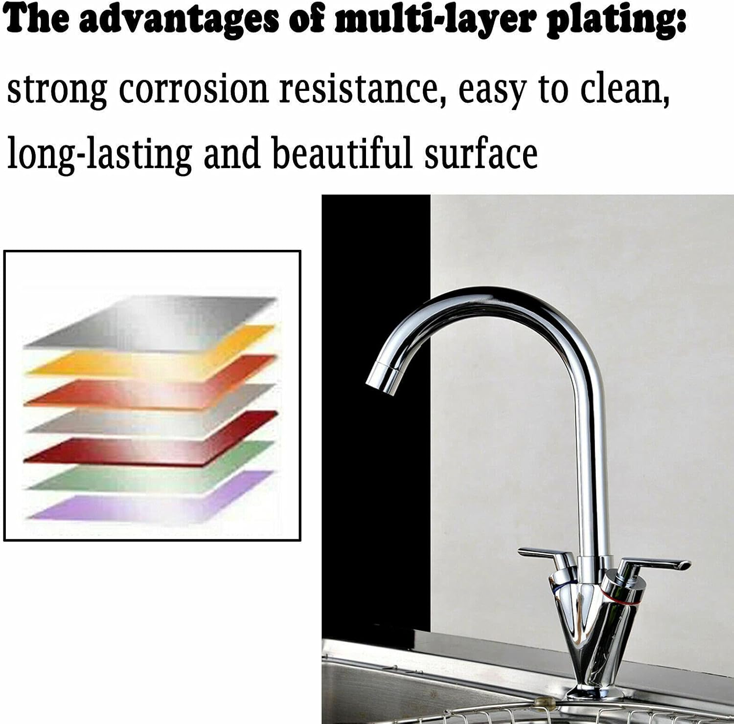 Kitchen Sink Mixer Taps Twin Dual Lever Spout Chrome Modern Kitchen Sink Basin Mono Brass Faucet Swivel 360° with Hose Chrome Faucet